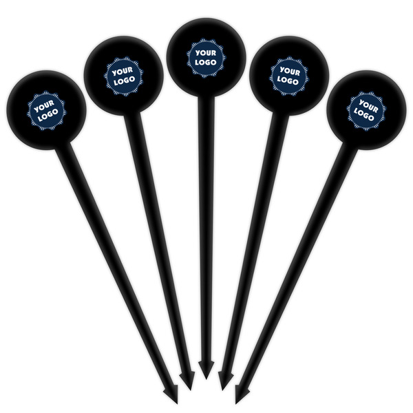 Logo Black Plastic 4" Food Pick - Round - Fan View