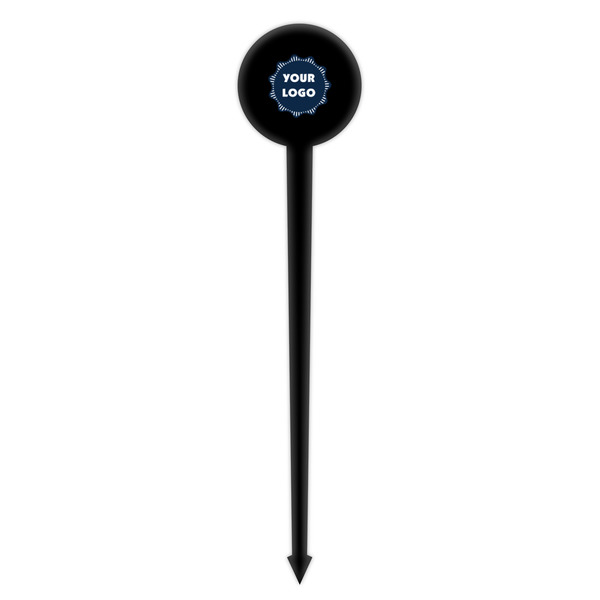 Logo Black Plastic 4" Food Pick - Round - Single Pick
