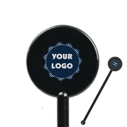 Logo 5.5" Round Plastic Stir Sticks - Black - Single-Sided