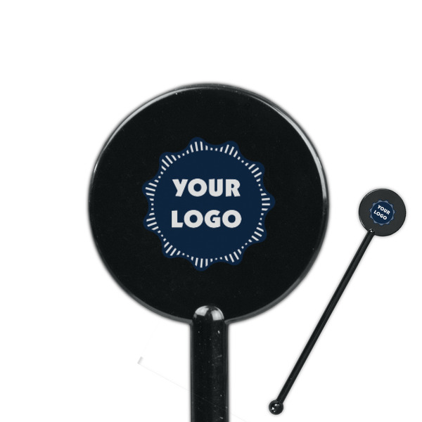 Custom Logo 5.5" Round Plastic Stir Sticks - Black - Single-Sided