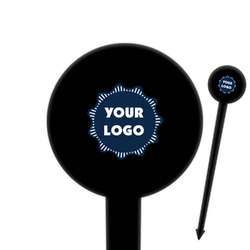 Logo 6" Round Plastic Food Picks - Black - Single-Sided