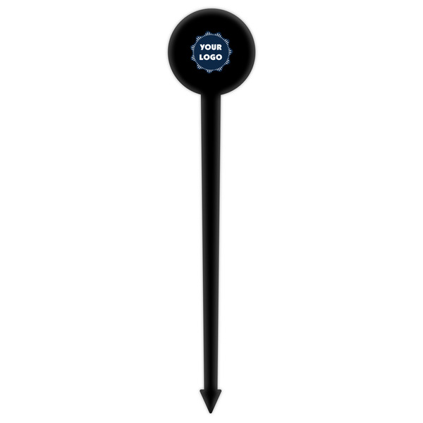 Logo Black Plastic 6" Food Pick - Round - Single Pick