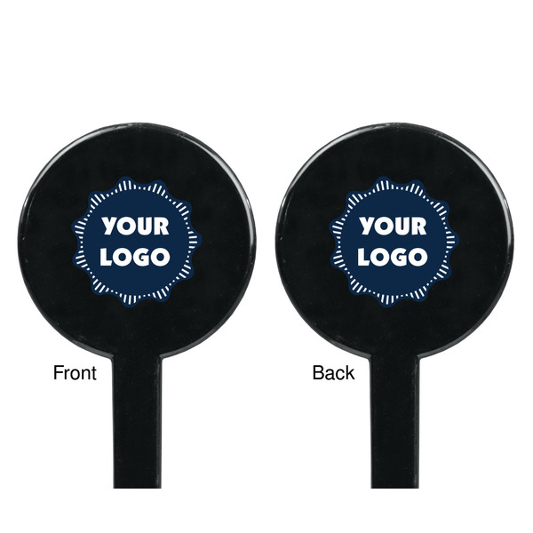 Logo Black Plastic 7" Stir Stick - Double Sided - Round - Front & Back