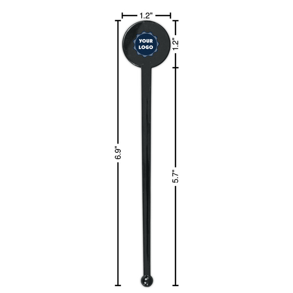 Logo Black Plastic 7" Stir Stick - Round - Dimensions