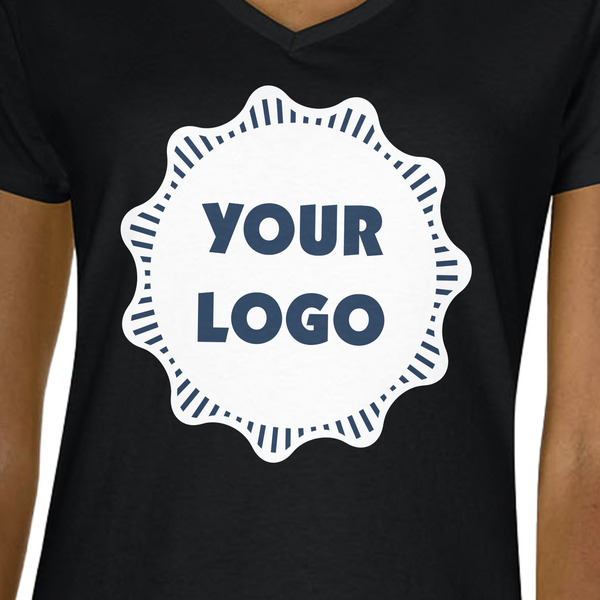 Logo Black V-Neck T-Shirt on Model - CloseUp