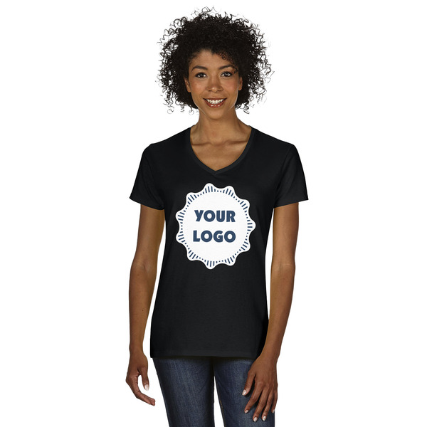 Custom Logo Women's V-Neck T-Shirt - Black