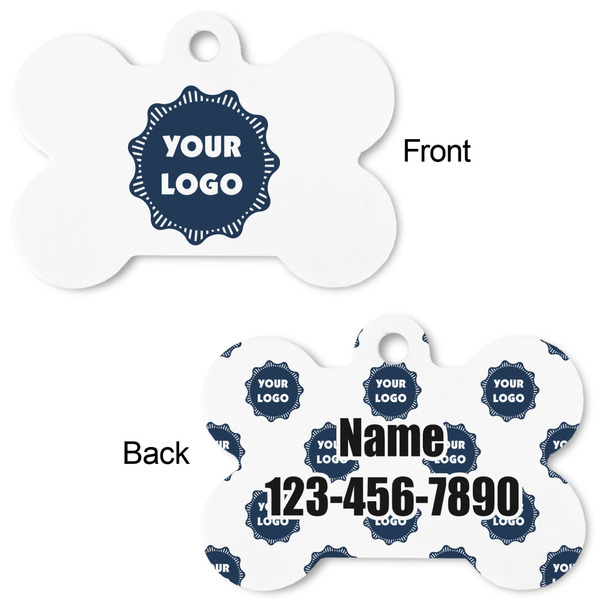 Logo Bone Shaped Dog ID Tag - Large - Front & Back View