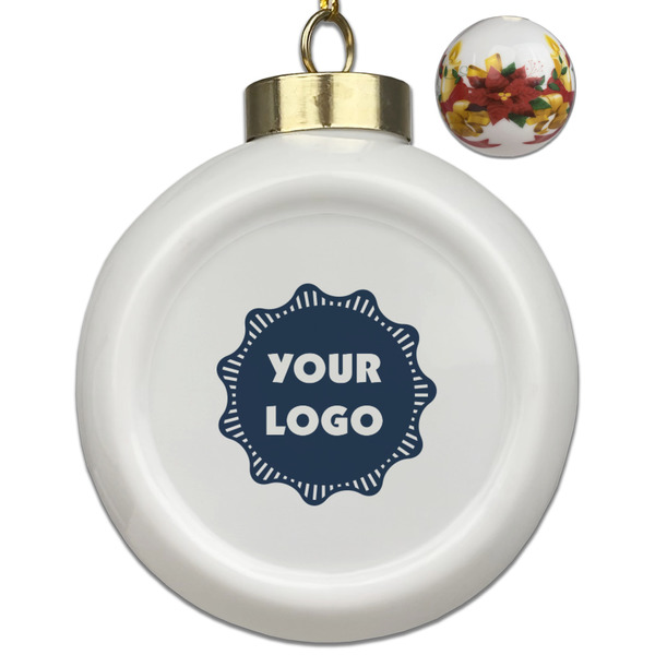 Custom Logo Ceramic Ball Ornaments - Poinsettia Garland