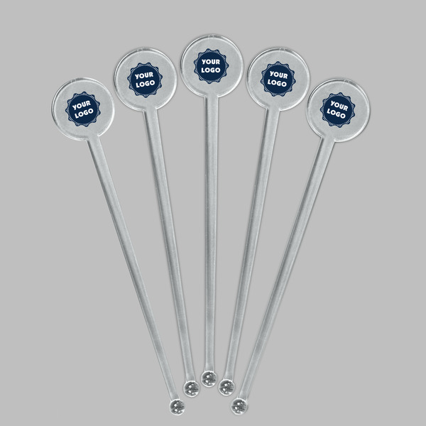 Logo Clear Plastic 7" Stir Stick - Round - Fan View