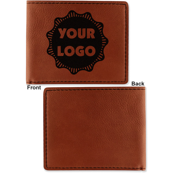 Logo Cognac Leatherette Bifold Wallets - Front and Back Single Sided - Apvl