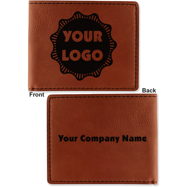 Logo Cognac Leatherette Bifold Wallets - Front and Back