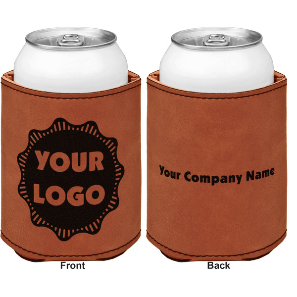 Logo Cognac Leatherette Can Sleeve - Double Sided Front and Back