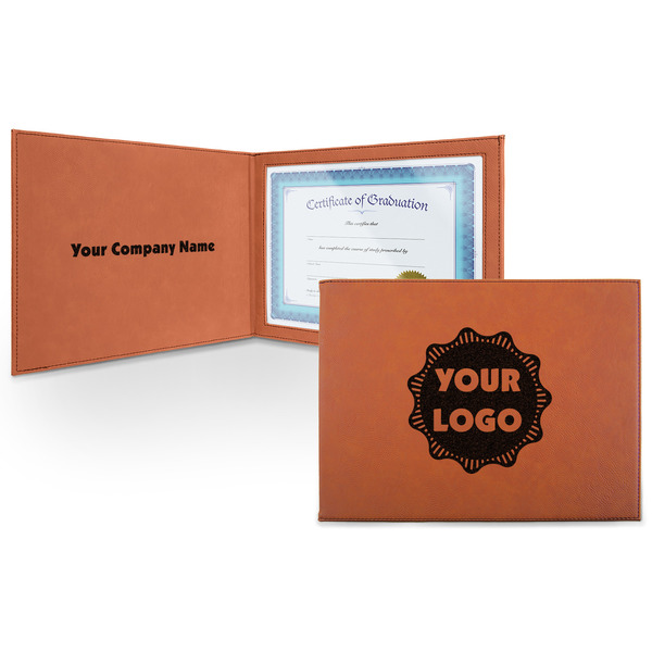 Custom Logo Leatherette Certificate Holder - Front and Inside