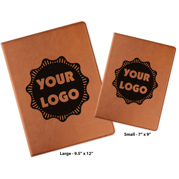 Logo Cognac Leatherette Portfolios with Notepads - Compare Sizes