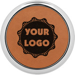 Logo Leatherette Round Coasters w/ Silver Edge - Set of 4