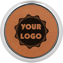 Logo Leatherette Round Coaster w/ Silver Edge