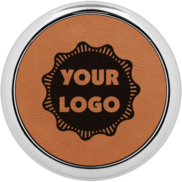 Custom Logo Leatherette Round Coaster w/ Silver Edge