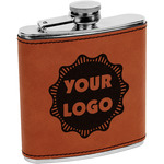 Logo Leatherette Wrapped Stainless Steel Flask