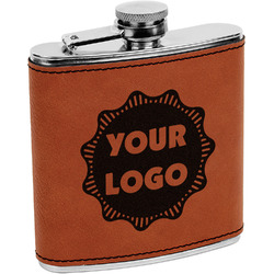 Logo Leatherette Wrapped Stainless Steel Flask