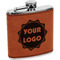 Logo Cognac Leatherette Wrapped Stainless Steel Flask