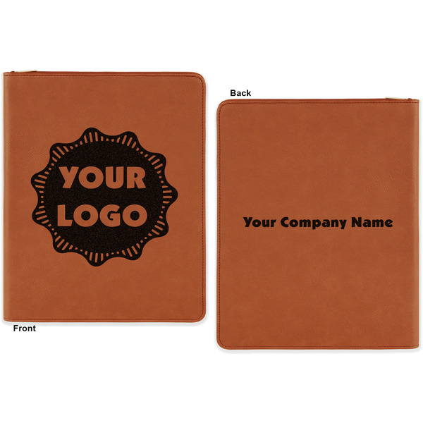 Logo Cognac Leatherette Zipper Portfolios with Notepad - Double Sided - Apvl