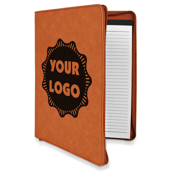 Custom Logo Leatherette Zipper Portfolio with Notepad - Single-Sided
