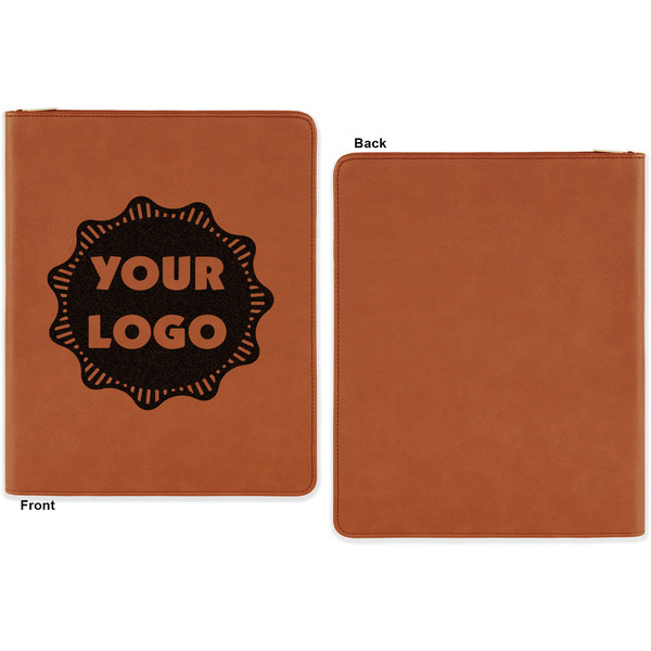 Logo Cognac Leatherette Zipper Portfolios with Notepad - Single Sided - Apvl