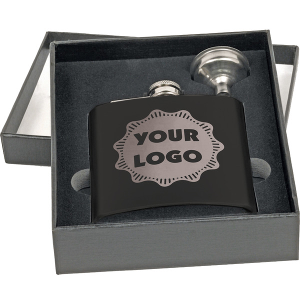 Logo Engraved Black Flask Gift Set