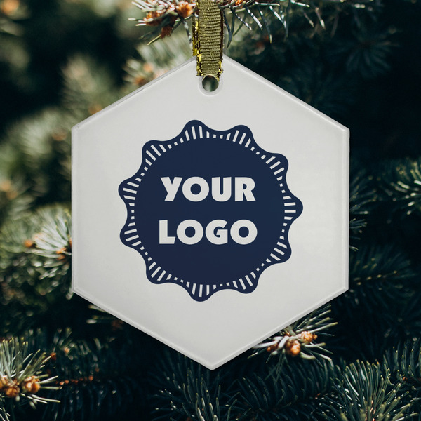 Logo Frosted Glass Ornament - Hexagon (Lifestyle)