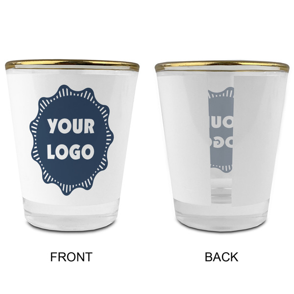 Logo Glass Shot Glass - Gold Rim - Front & Back
