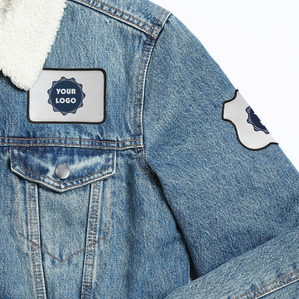 Logo Iron On Patches - On Jacket Closeup