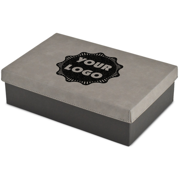 Custom Logo Gift Box w/ Engraved Leather Lid - Large