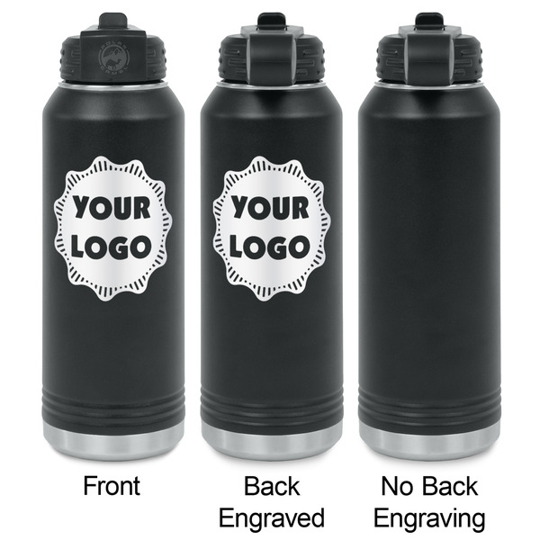 Logo Laser Engraved Water Bottles - 2 Styles - Front & Back View