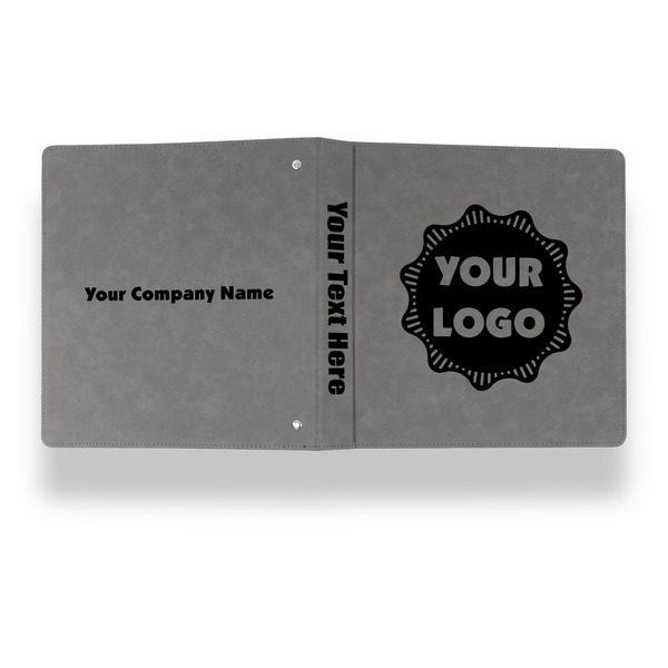 Logo Leather Binder - 1" - Grey - Back Spine Front View