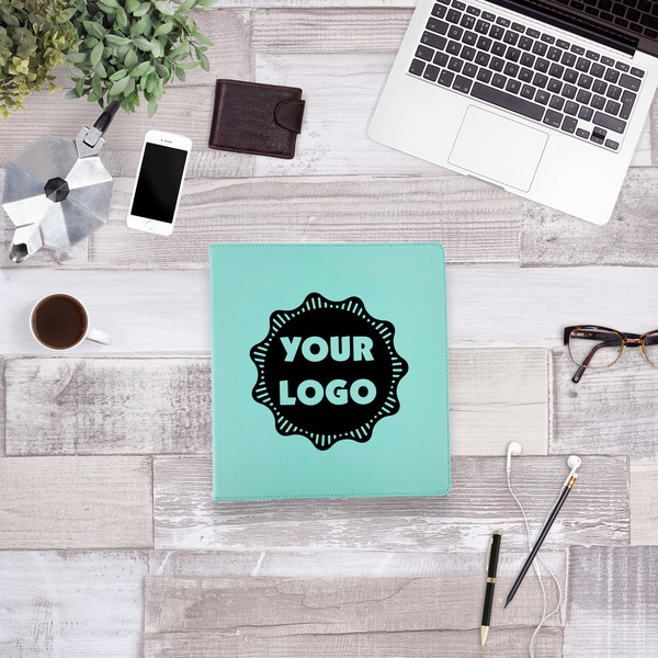 Logo Leather Binder - 1" - Teal - Lifestyle View