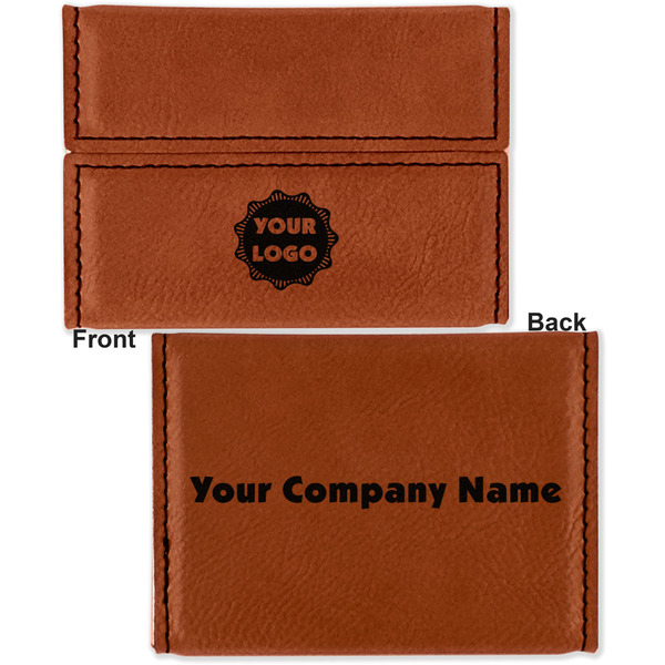Logo Leather Business Card Holder - Front Back