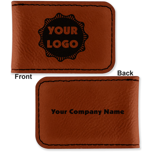 Logo Leatherette Magnetic Money Clip - Front and Back