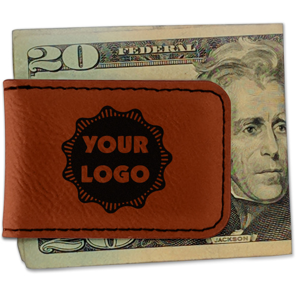 Custom Logo Leatherette Magnetic Money Clip - Double-Sided