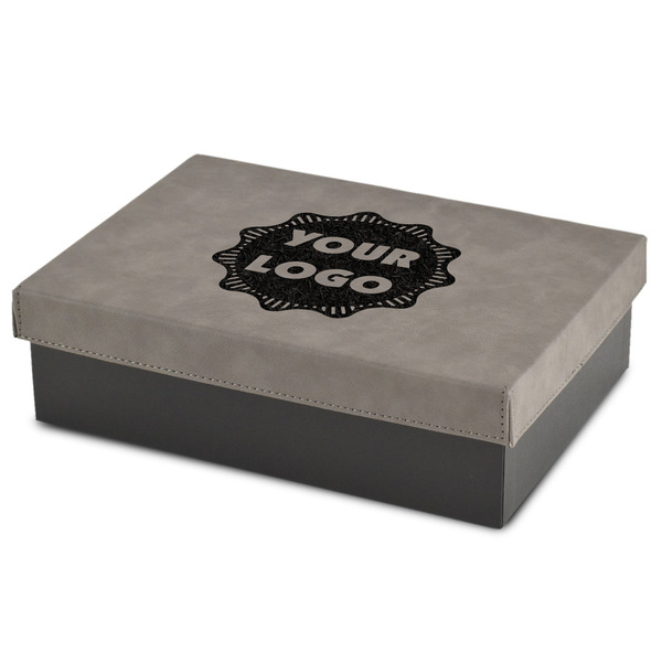 Custom Logo Gift Box w/ Engraved Leather Lid - Medium