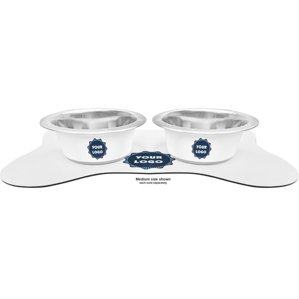 Logo Metal Pet Bowls - On Dog Bone Shaped Mat