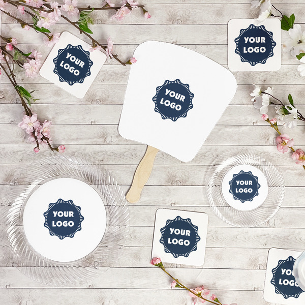 Logo Party Supplies Combination Image - All items - Plates, Coasters, Fans