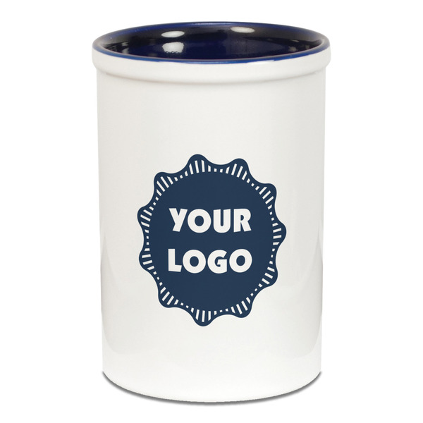 Custom Logo Ceramic Pencil Holders - Blue