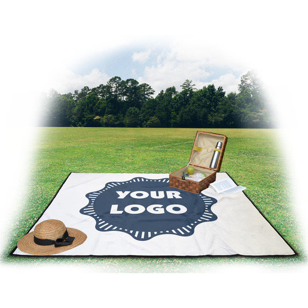 Logo Picnic Blanket - with Basket Hat and Book - in Use