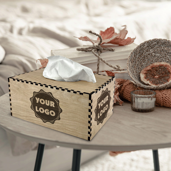 Logo Rectangle Tissue Box Covers - Wood - In Context