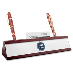 Logo Red Mahogany Nameplate with Business Card Holder