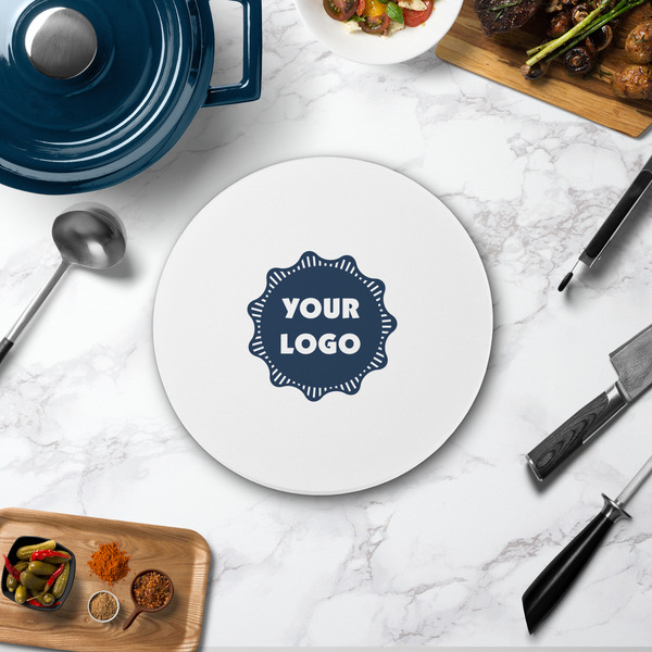 Logo Round Stone Trivet - In Context View
