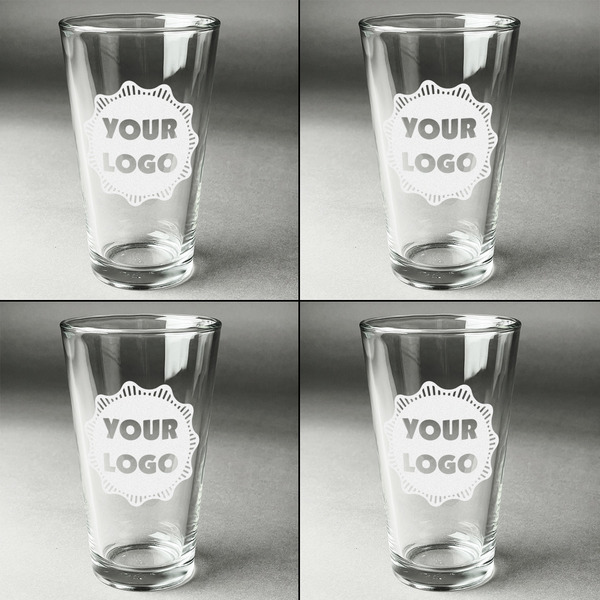 Logo Set of Four Engraved Beer Glasses - Individual View