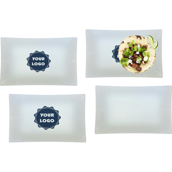 Custom Logo Glass Rectangular Lunch / Dinner Plate - Set of 4