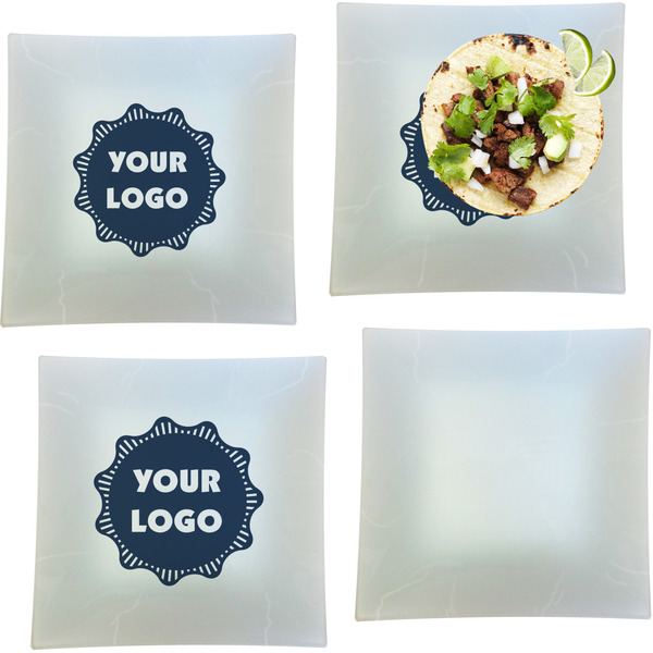 Custom Logo Glass Square Lunch / Dinner Plate 9.5" - Set of 4