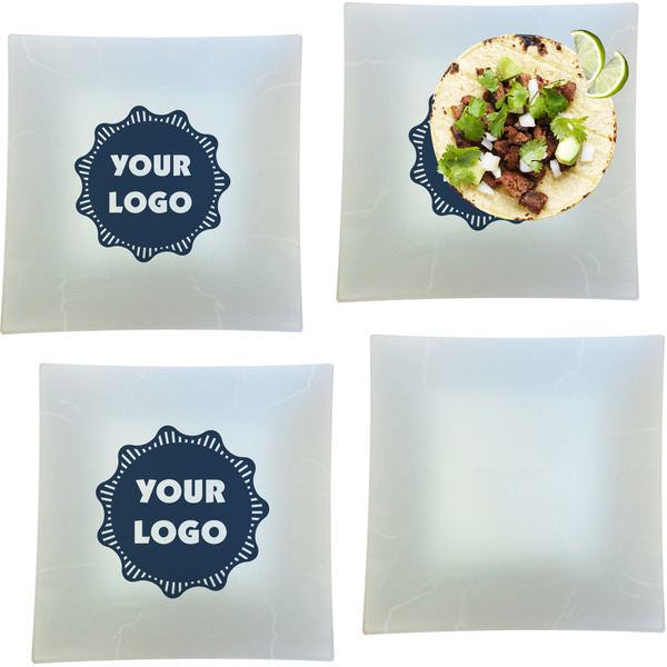 Custom Logo Glass Square Lunch / Dinner Plate 9.5" - Set of 4